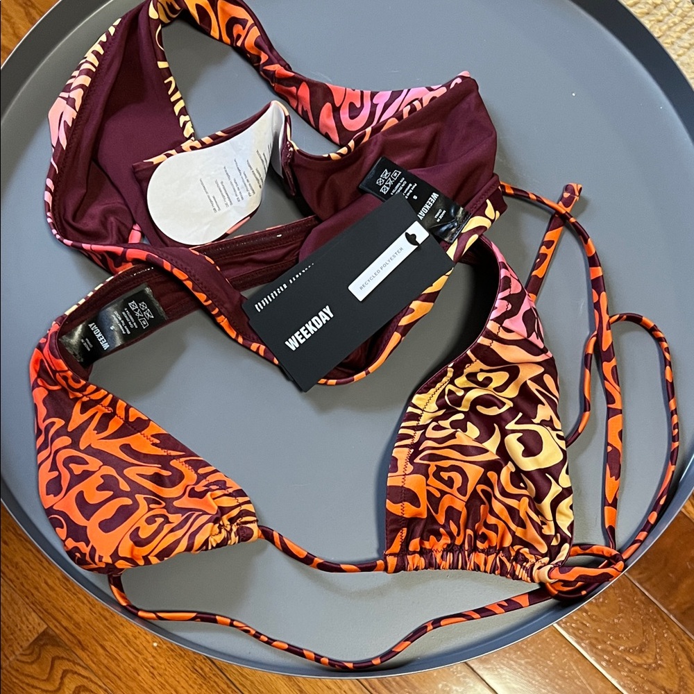 Weekday Red and Orange Bikini Set animal print